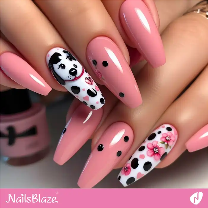 Pink Nails Dalmatian Design | Animal Print Nails - NB1979